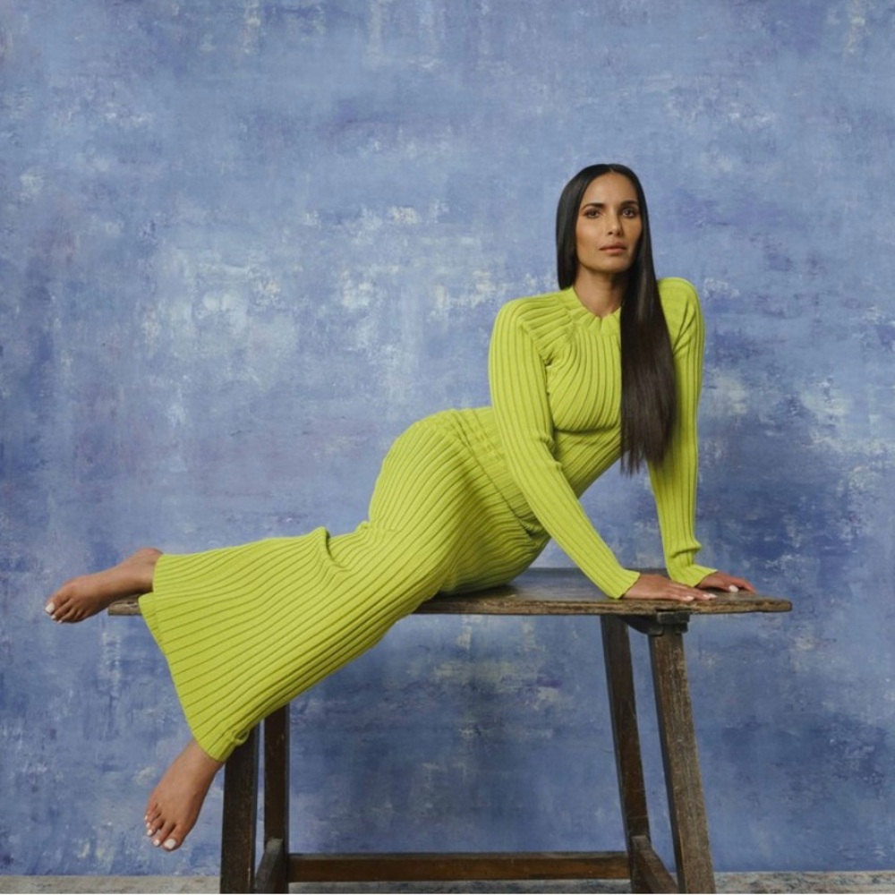 Hanifa Ribbed Knit Maxi Dress in Lime Green